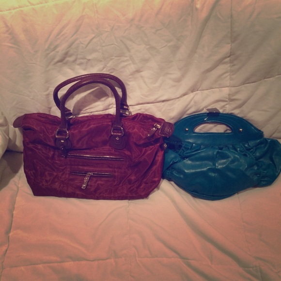 Von Maur “Chateau” Teel Bag & Maroon “Matrix” Bag - Picture 1 of 6